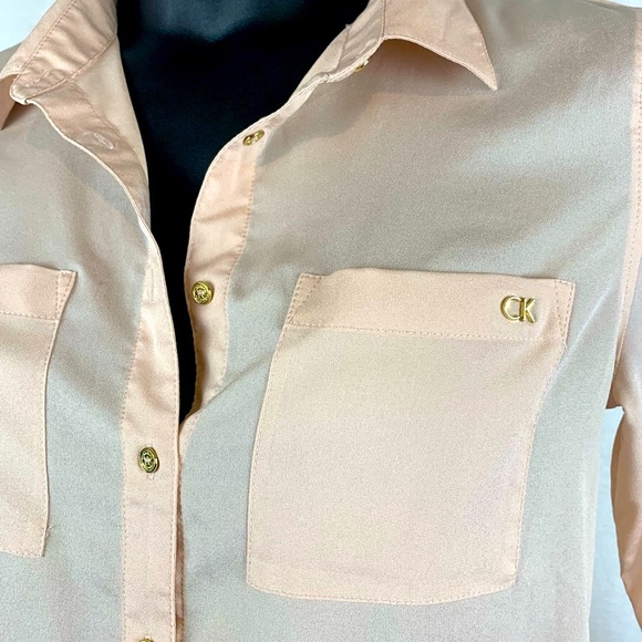 Calvin Klein sheer roll tab button down dress shirt , size L - Picture 2 of 7